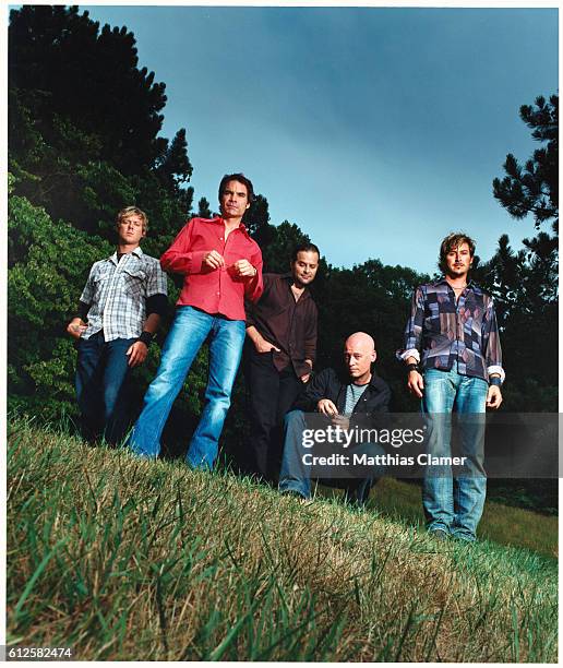 Rock group Train from left: Scott Underwood, Patrick Monahan, Rob Hotchkiss, Jimmy Stafford, and Charlie Colin.