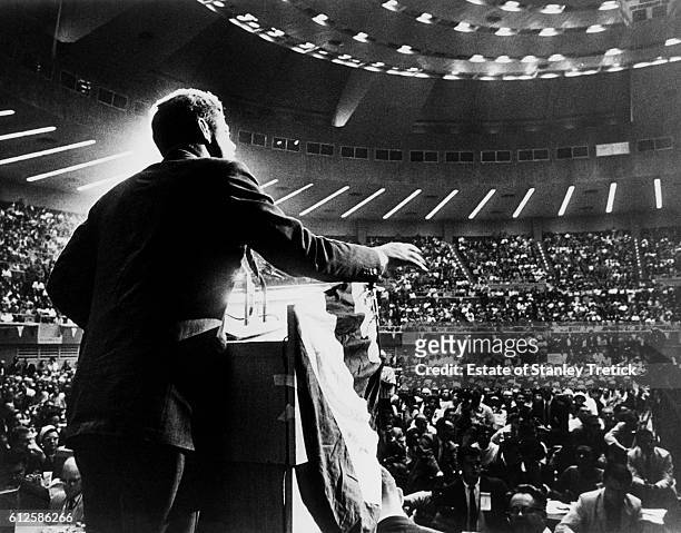 Democratic Party nominated John F. Kennedy, Senator from Massachusetts, giving speech in Dallas, during the 1960 presidential election campaign.