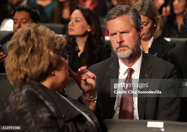 Jerry Falwell Jr. Attends the Vice Presidential Debate between Democratic vice presidential nominee Tim Kaine and Republican vice presidential...