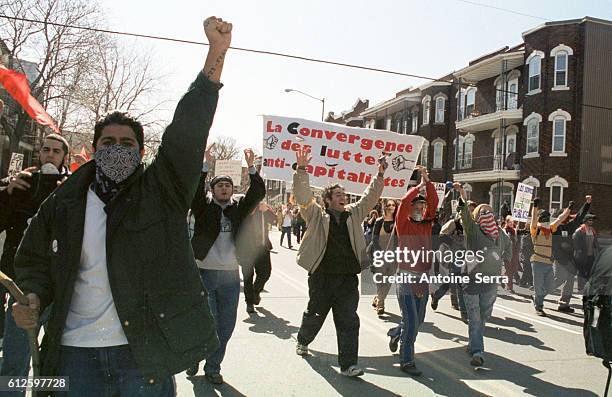 Anti-globalization demonstration during the Summit of the Americas in Quebec.