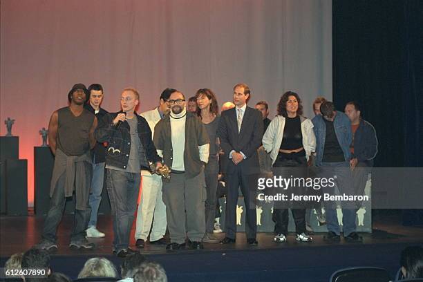 The film crew of 'Human Traffic', J.Kerrigan, Jane Birkin & Thierry de La Fournière, festival Pres'.
