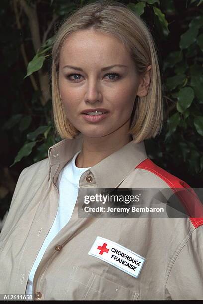 Portrait of model Adriana Karembeu during the presentation of the Red Cross guide 'Les gestes qui sauvent.'