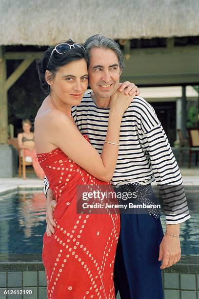 French model Ines de La Fressange, who is currently pregnant, her husband, Luigi d'Urso on vacation in Mauritius.