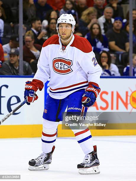 Stefan Matteau of the Montreal Canadiens skates during an NHL preseason game against the Toronto Maple Leafs at Air Canada Centre on October 2, 2016...