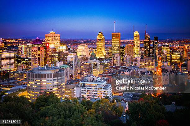 downtown montreal skyline at night - montréal stockfoto's en -beelden