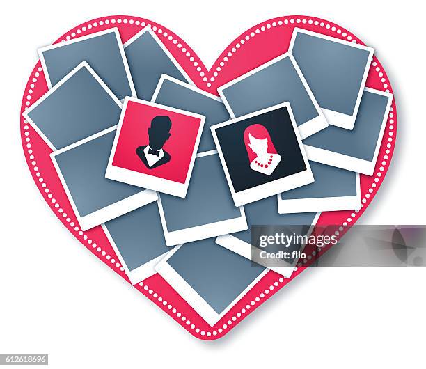 heart frame wedding love photo collage - composite bonding stock illustrations