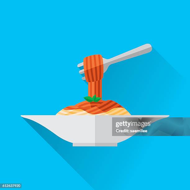 stockillustraties, clipart, cartoons en iconen met spaghetti - basil