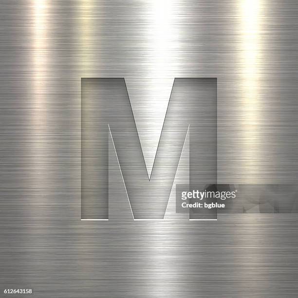 alphabet m design - letter on metal texture background - letter m stock illustrations