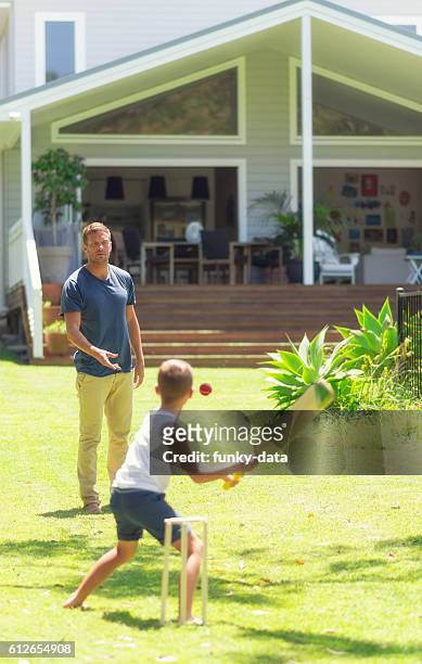 australian culture - cricket - family cricket stockfoto's en -beelden
