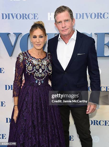 Sarah Jessica Parker and Thomas Haden Church attend the "Divorce" New York Premiere at SVA Theater on October 4, 2016 in New York City.