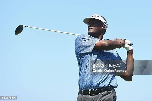 Vijay Singh of Fiji competes in the ProAm ahead of the 2016 Fiji International at Natadola Bay Golf Course on October 5, 2016 in Natadola, Fiji.