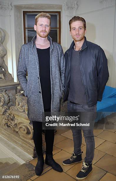 Lucas Fendrich and Florian Fendrich pose during the release of the record 'Schwarzoderweiss' at Gartenpalais Schoenborn on October 4, 2016 in Vienna,...