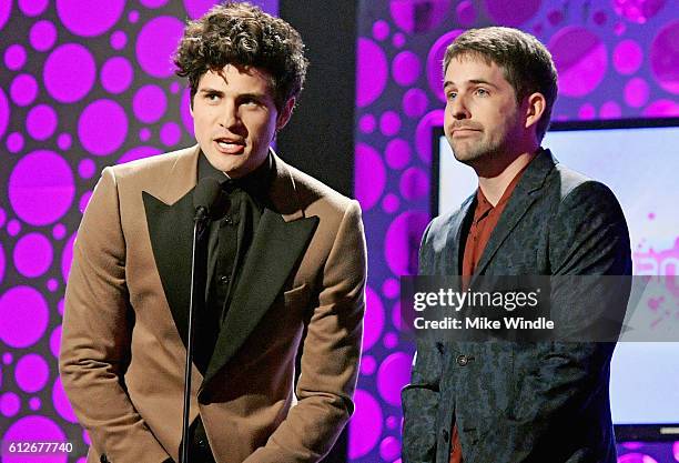 Internet personalities Anthony Padilla and Ian Hecox speak onstage during the 6th annual Streamy Awards hosted by King Bach and live streamed on...