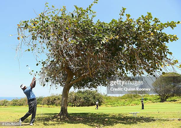 Vijay Singh of Fiji competes in the Pro-Am ahead of the 2016 Fiji International at Natadola Bay Golf Course on October 5, 2016 in Natadola, Fiji.