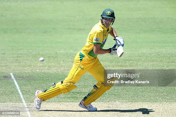 Matthew Short of CA XI plays a shot during the Matador BBQs One Day Cup match between Tasmania and the Cricket Australia XI at Allan Border Field on...