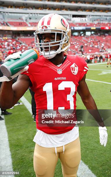 Aaron Burbridge of the San Francisco 49ers stands on the field prior to the game against the Dallas Cowboys at Levi Stadium on October 2, 2016 in...