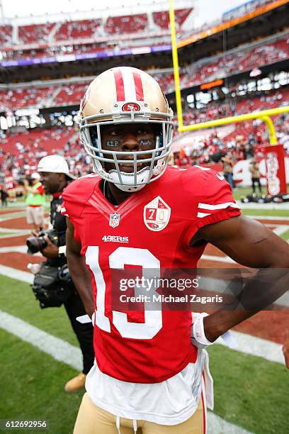 Aaron Burbridge of the San Francisco 49ers stands on the field prior to the game against the Dallas Cowboys at Levi Stadium on October 2, 2016 in...