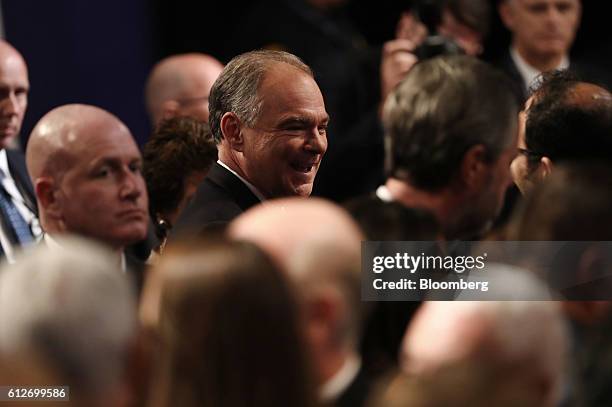 Tim Kaine, 2016 Democratic vice presidential nominee, center, greets attendees after the vice presidential debate at Longwood University in...