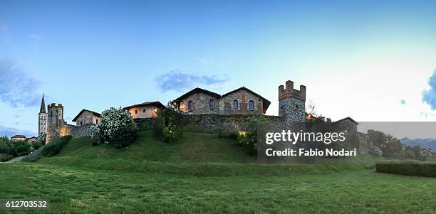panoramic view of the medieval village of ricetto di candelo in piedmont - ricetto stock pictures, royalty-free photos & images