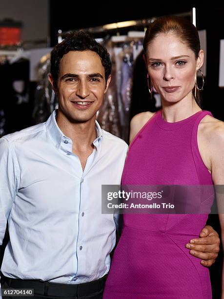 The designer Zac Posen and the supermodel Coco Rocha poses backstage for the Zac Posen fashion show during New York Fashion Week September 2016 at...