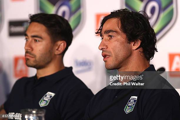 Johnathan Thurston speaks to the media during the 2017 Auckland Nines Launch at Eden Park on October 5, 2016 in Auckland, New Zealand.