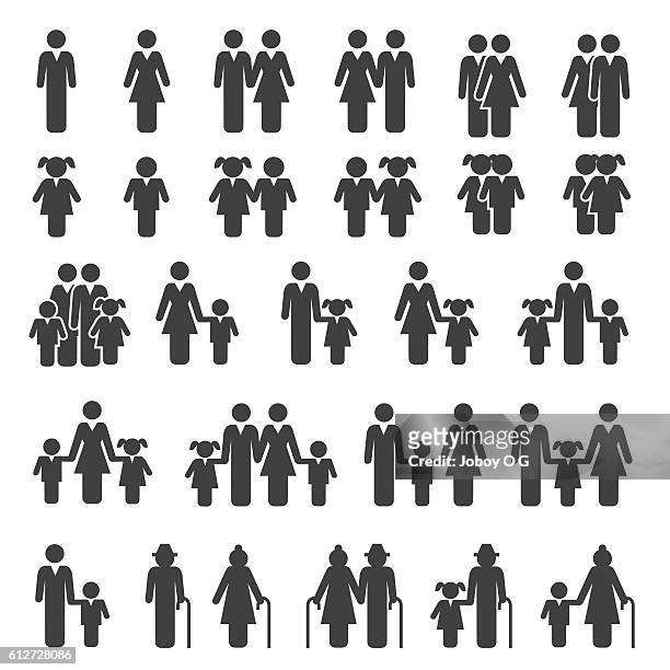 people family icons set - young adult stock illustrations