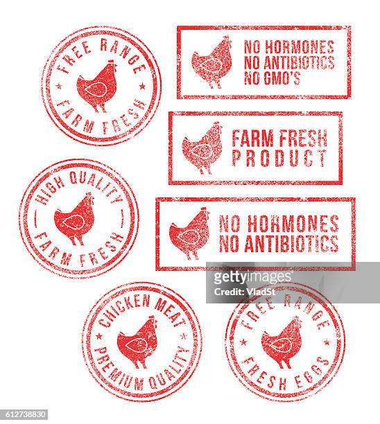 farm chicken meat eggs rubber stamps - chicken meat stock illustrations