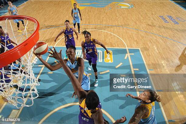 Clarissa dos Santos of the Chicago Sky shoots the ball against the Los Angeles Sparks during Game Four of the Semifinals during the 2016 WNBA...