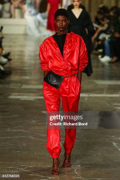 Model walks the runway during the Kenzo show as part of the Paris Fashion Week Womenswear Spring/Summer 2017 at "Cite de l'Architecture et du...