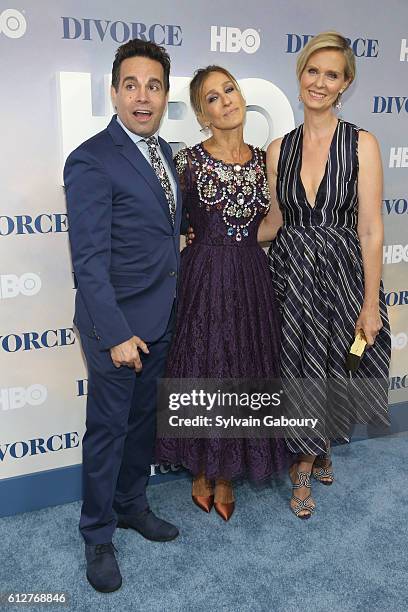 Mario Cantone, Sarah Jessica Parker and Cynthia Nixon attend HBO Presents the New York Red Carpet Premiere of "Divorce" at SVA Theater on October 4,...