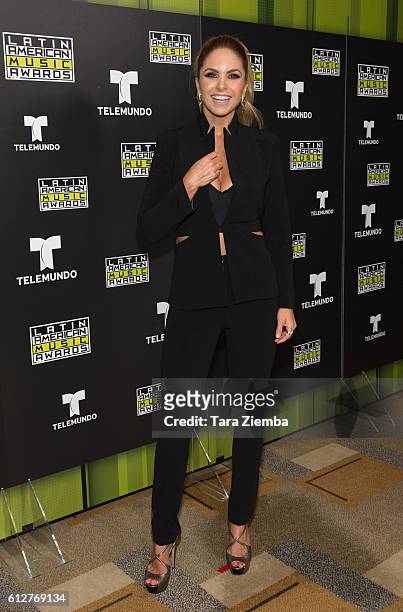 Singer, actress and official host of the Latin American Music Awards Lucero speaks during a press conference hosted by Telemundo at Dolby Theatre on...
