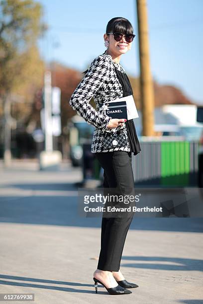 Leaf Greener is seen, outside the Chanel show, during Paris Fashion Week Spring Summer 2017, at Grand Palais, on October 4, 2016 in Paris, France.