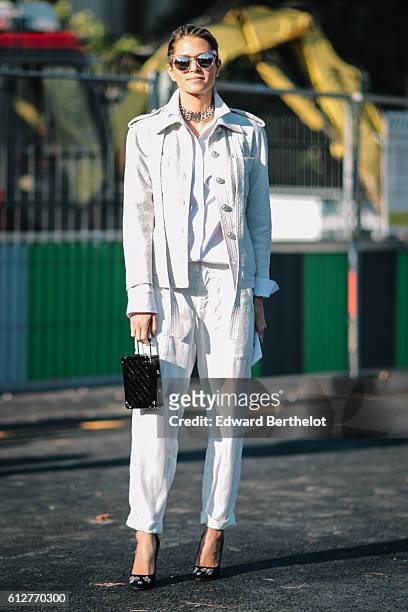 Helena Bordon is seen, outside the Chanel show, during Paris Fashion Week Spring Summer 2017, at Grand Palais, on October 4, 2016 in Paris, France.