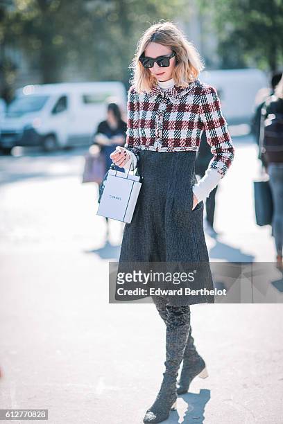 Candela Novembre is seen, outside the Chanel show, during Paris Fashion Week Spring Summer 2017, at Grand Palais, on October 4, 2016 in Paris, France.