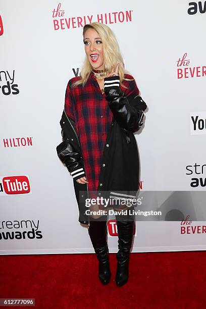 Comedian Jenna Marbles arrives at the 2016 Streamy Awards at The Beverly Hilton Hotel on October 4, 2016 in Beverly Hills, California.