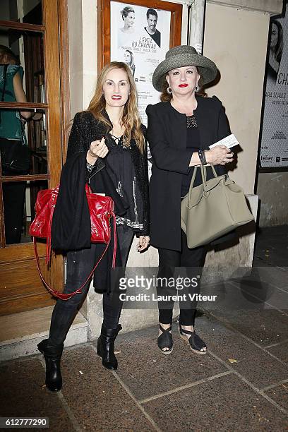 Director and Screen Writer Flavia Coste and Actress Catherine Jacob attend "L'Eveil du Chameau" Theater Play at Theatre de L'Atelier on October 4,...