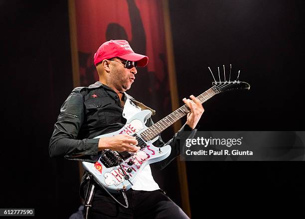 Tom Morello of Prophets of Rage performs on stage at Verizon Wireless Amphitheater on October 4, 2016 in Alpharetta, Georgia.