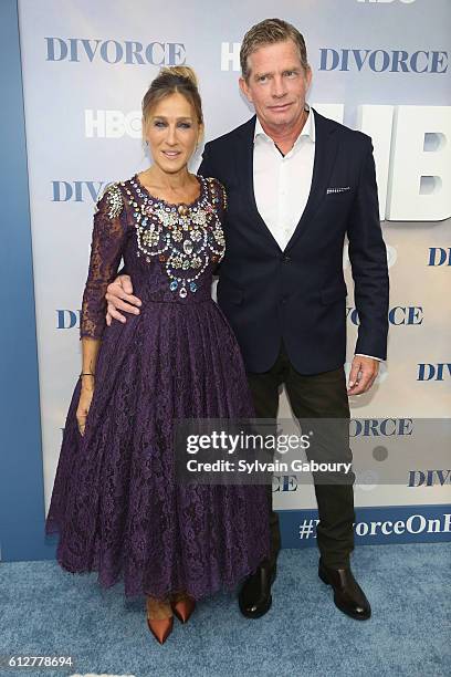 Sarah Jessica Parker and Thomas Haden Church attend HBO Presents the New York Red Carpet Premiere of "Divorce" at SVA Theater on October 4, 2016 in...