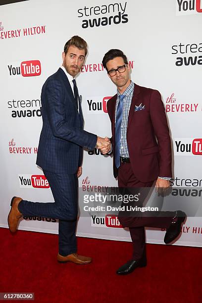 Rhett and Link arrives at the 2016 Streamy Awards at The Beverly Hilton Hotel on October 4, 2016 in Beverly Hills, California.