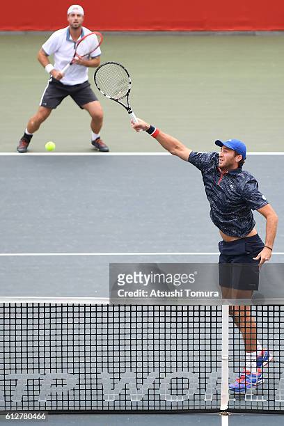 Oliver Marach of Austria and Fabrice Martin of France in action during the men's doubles first round match against Aisam-Ul-Haq Qureshi of Pakistan...