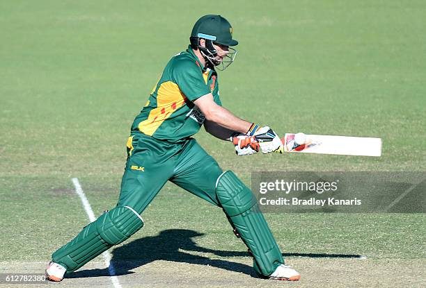 Alex Doolan of Tasmania plays a shot during the Matador BBQs One Day Cup match between Tasmania and the Cricket Australia XI at Allan Border Field on...