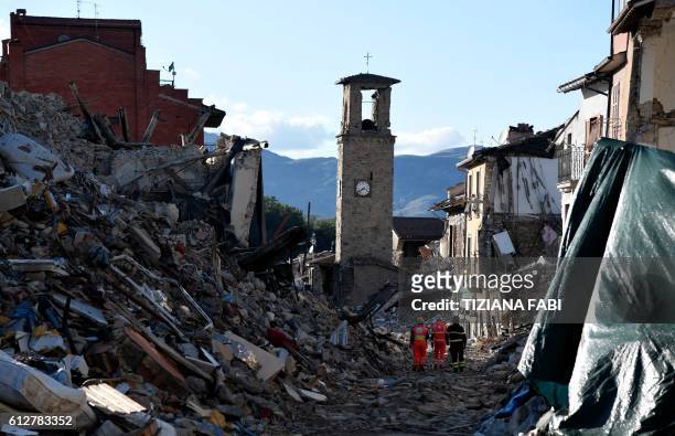 Picture taken on October 4, 2016 shows destruction in the village of Amatrice that was rattled by an earthquake on August 24, claiming nearly 300...