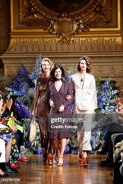 Designer Vanessa Seward walks the runway during the Vanessa Seward show as part of the Paris Fashion Week Womenswear Spring/Summer 2017 on October 4,...