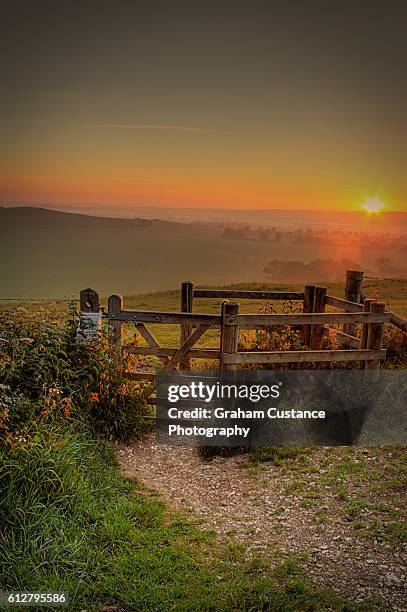 chilterns sunrise - stile stock pictures, royalty-free photos & images