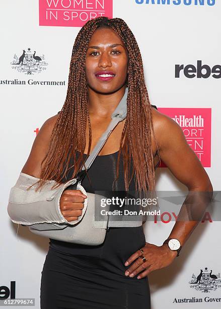 Elia Green arrives ahead of the Women's Health I Support Women In Sport Awards at Carriageworks on October 5, 2016 in Sydney, Australia.