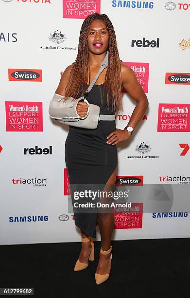 Elia Green arrives ahead of the Women's Health I Support Women In Sport Awards at Carriageworks on October 5, 2016 in Sydney, Australia.