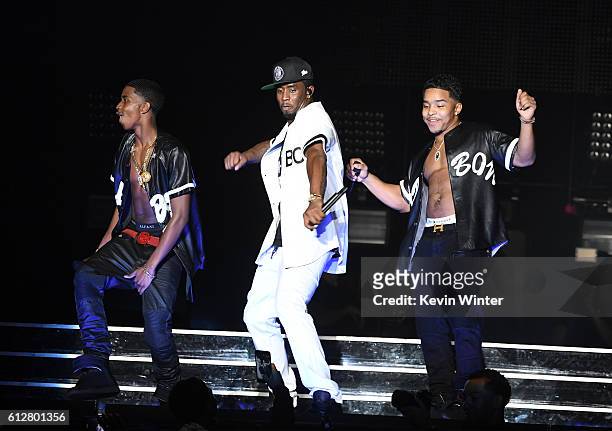Christian Combs, Sean "Diddy" Combs and Justin Combs perform onstage during the Bad Boy Family Reunion Tour at The Forum on October 4, 2016 in...