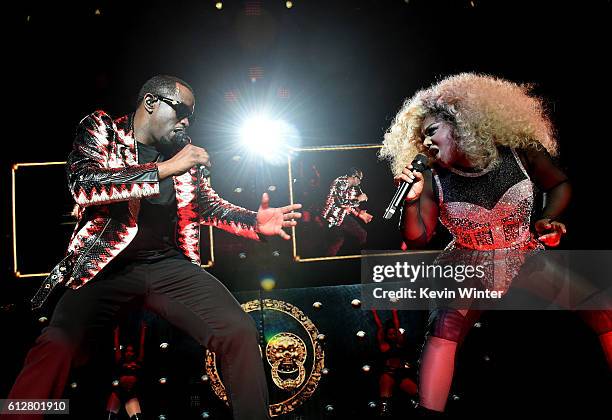 Sean "Diddy" Combs and Lil' Kim perform onstage during the Bad Boy Family Reunion Tour at The Forum on October 4, 2016 in Inglewood, California.