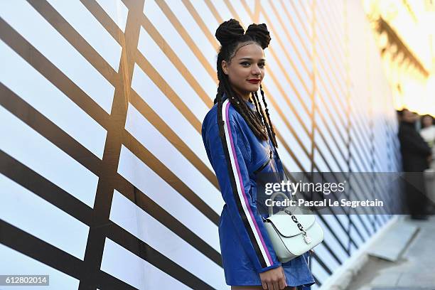 Sasha Lane attends the Louis Vuitton show as part of the Paris Fashion Week Womenswear Spring/Summer 2017 on October 5, 2016 in Paris, France.