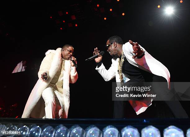 Mase and Sean "Diddy" Combs perform onstage during the Bad Boy Family Reunion Tour at The Forum on October 4, 2016 in Inglewood, California.
